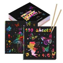 Kesote 100 Pcs Rainbow Scratch Art for Kids, 8.5cm x 8.5cm Magic Scratch Paper Set with 2 Bamboo Stylus, Art and Craft for Kids, Birthday Gift & Clas