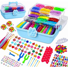 Crafties 17000+ Pcs DIYLoom Band Kit - 32 Vibrant Colors Rubber Loom Bands, Bracelet Making Set with Loom Board & Craft Storage Box for Kids, Girls,