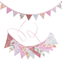 G2PLUS Floral Bunting banner, 10.8 Feet Vintage Cloth Shabby Chic Flag Garlands, 12PCS Double Sided Fabric Triangle Pennants for Vintage Themed Weddi