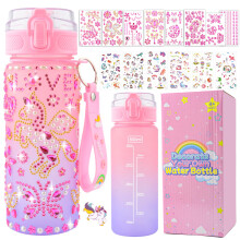 Gifts for 4 5 6 7 8 9 10 11 Year Old Girls, DIY Water Bottle Birthday Gifts for Girls Age 3-12, Decorate Your Own Water Bottle Kids Diamond Unicorn S