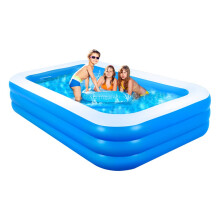 GALAXYER Inflatable Paddling Pool, 3 Rings Large Rectangular Family Swimming Center for Kids Toddlers Adult, Indoor Outdoor Garden Swimming Pool, 205