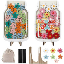 2 Pack Magnetic Reward Jar with Star and Flower Tokens for Children