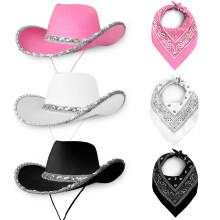 Cowboy Hats Pack of 3 Felt Western Hats Sequins Texas Texan Costume Accessories for Women, Adults Wild West Fancy Dress Party