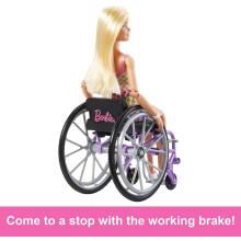 Barbie Doll with Wheelchair and Ramp, Kids Toys and Gifts, Blonde, Barbie Fashionistas, Rainbow Romper, Clothes and Accessories, HJT13