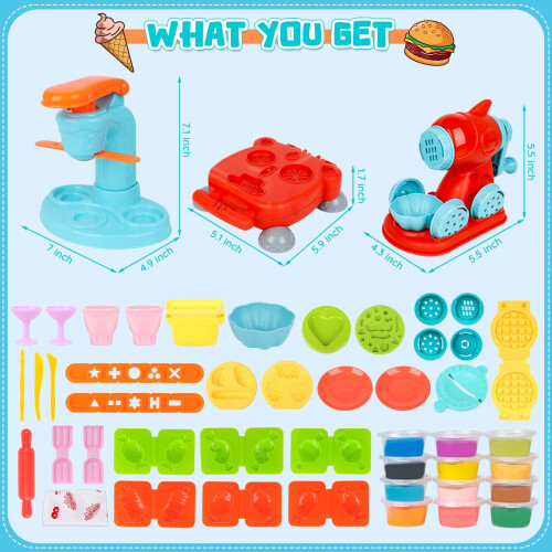 Dough Tools and Cutters, 51Pcs Dough Set with 12 Colors, Kitchen Creations 2