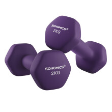 SONGMICS Set of 2 Dumbbells, 2 x 2 kg Hand Weights with Neoprene Coating, Hexago
