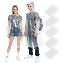 Chyaya 5 Pack Waterproof Poncho Adult, Emergency Portable Raincoat, Clear Rain P