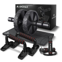 Amonax Gym Equipment for Home Workout (Ab Roller Wheel Set, Skipping Rope, Push-up Handles). Fitness Exercise, Strength Training Equipment for Abs, W