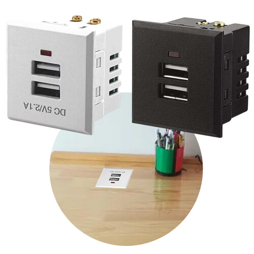 USB-Desktop-Buchse, Lade-Power-Panel-Modul-Ausgang, 5 V,-Schwarz 2