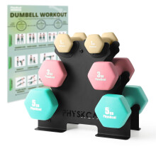 PhysKcal 1kg, 3kg, 5kg Hex Dumbbells Set of 6 with Steel Rack, Hand