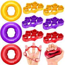FitBeast Grip Strength Trainer, Finger Exerciser, Forearm Strengthener 9-Piece Kit, Hand Grip Strengthener Targeted Strength, Relief & Recovery (Red)