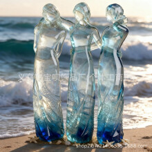 (The Blue Three Sisters) Goddess of Hope Sister Angel Embrace Transparent Statue Ornament Best Friend Women's Gift