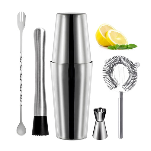 (D) Professional Stainless Steel Boston Cocktail Shaker Set Complete Bar Bartender Kit