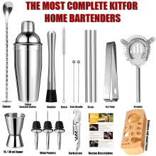 (E) Stainless Steel 3-Piece European Cocktail Shaker Set with Mixing Stick & Cup
