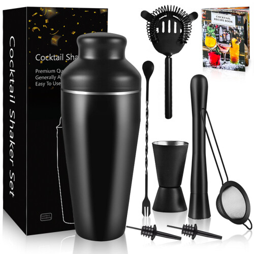 (B) Stainless Steel 8-Piece Cocktail Shaker Set – Complete Bar Tools for Hand Shaking