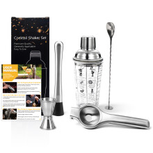 (D) Stainless Steel Glass Shaker Cocktail Set for Milk Tea Shops, Heavy Duty 3-Part Lemon Tea Shaker Tool