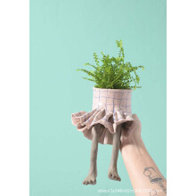 (Checkered skirt) Resin Half-Body Skirt Flower Pot Unique Desktop Garden Planter for Home & Courtyard
