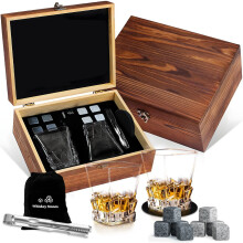 (L) Whiskey Gift Set Natural Ice Wine Stones Glass Cup Wooden Box