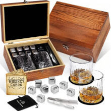 (B) Zestaw drewnianych kubków do whisky w drewnianym pudełku, barmańskie naczynia do wina lodowego, zestaw prezentowy z dwoma kubkami premium