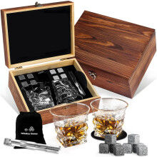 (M) Whiskey Gift Set Natural Ice Wine Stones Glass Cup Wooden Box