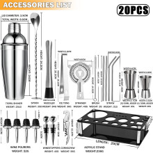 (F) Premium Stainless Steel Cocktail Shaker Set – Complete Bar Home Mixing Kit with Shaker Cup & Tools