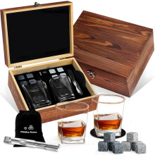 (C) Whiskey Gift Set Natural Ice Wine Stones Glass Cup Wooden Box