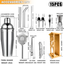 (I) 26-Piece Stainless Steel Cocktail Shaker Set - Complete Bartender Barware Kit