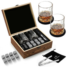 (E) Zestaw prezentowy do whisky z drewna opalanego węglem drzewnym, z wielorazowymi kamieniami lodowymi i szklankami do whisky