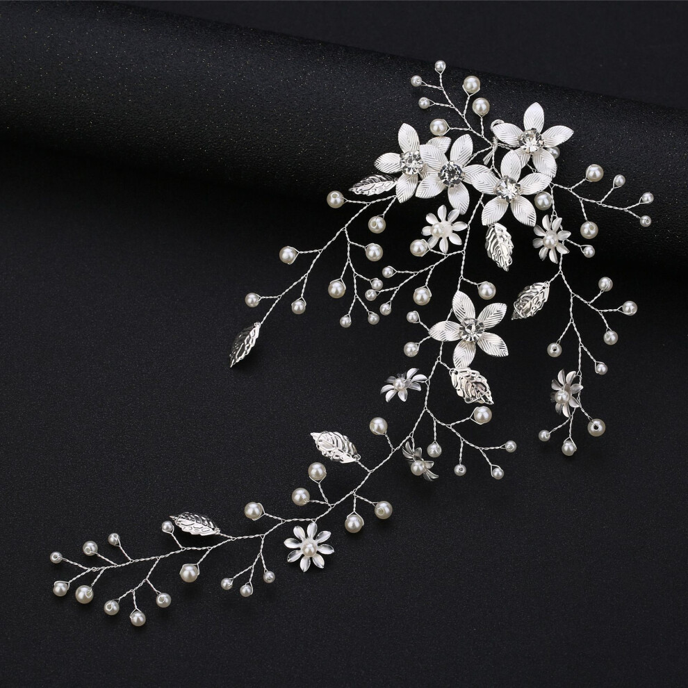 (Silver) Golden Leaf Floral Headband Bridal Jewelry Wedding Dress Accessories