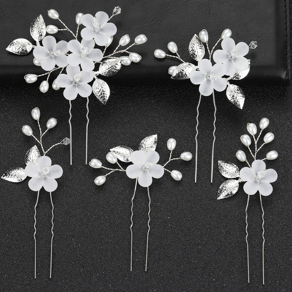 (Style 2) 5Pcs U-Shaped Flower Leaf Hairpins Bridal Wedding Hair Accessories Set