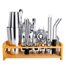 (A) 26-Piece Stainless Steel Cocktail Shaker Set - Complete Bartender Barware Kit