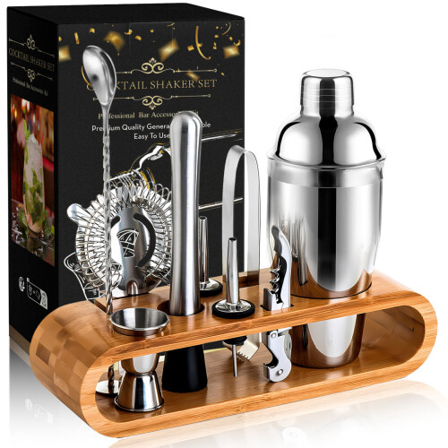 (A) Stainless Steel 10-Piece Cocktail Shaker Set | Home Bar Tool Kit