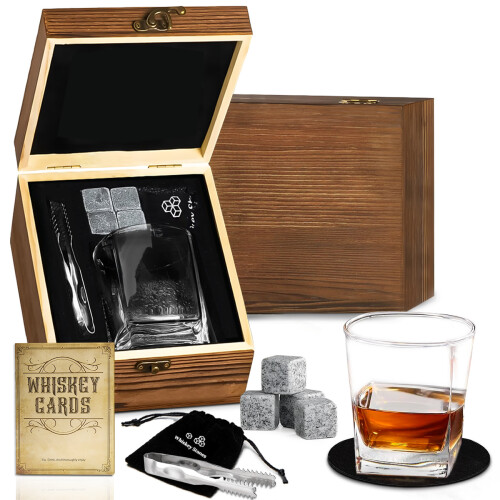 (A) Whiskystensglasset i presentask av trä – Bartillbehörsset för en kopp