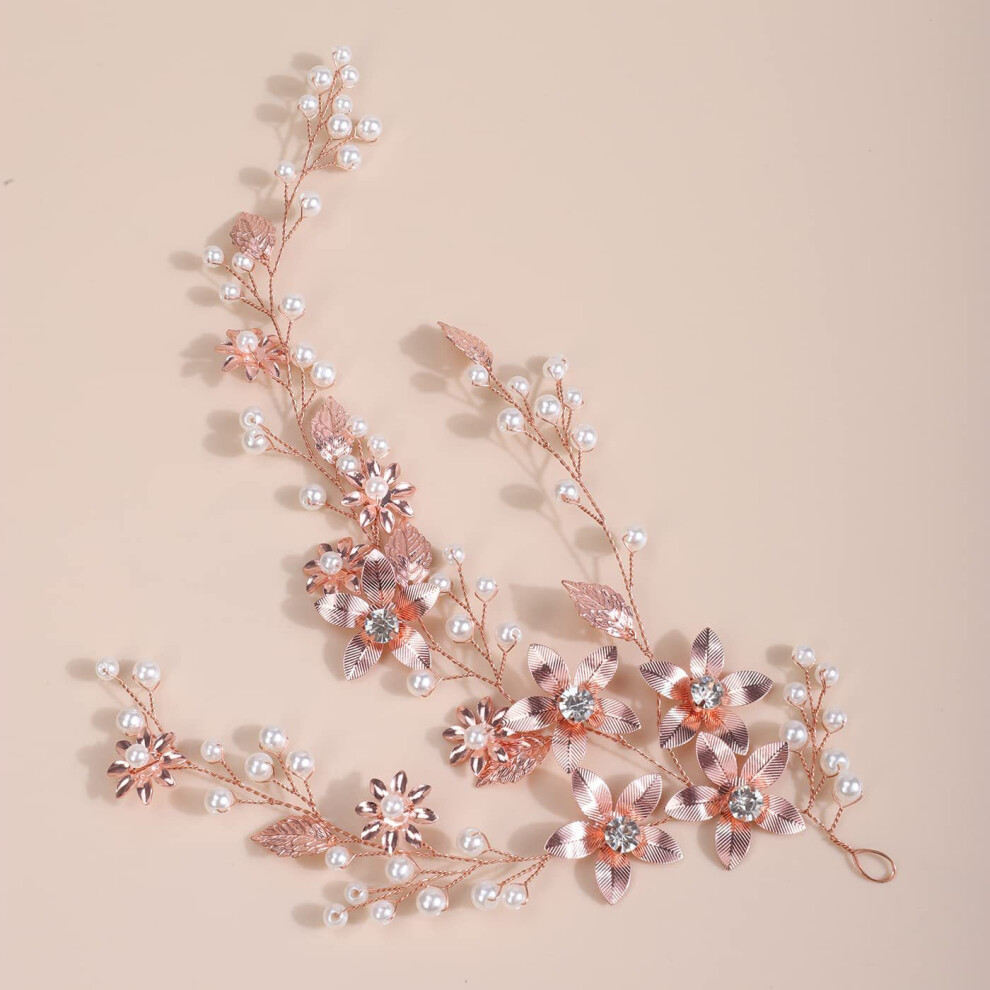 (Rose Gold) Golden Leaf Floral Headband Bridal Jewelry Wedding Dress Accessories