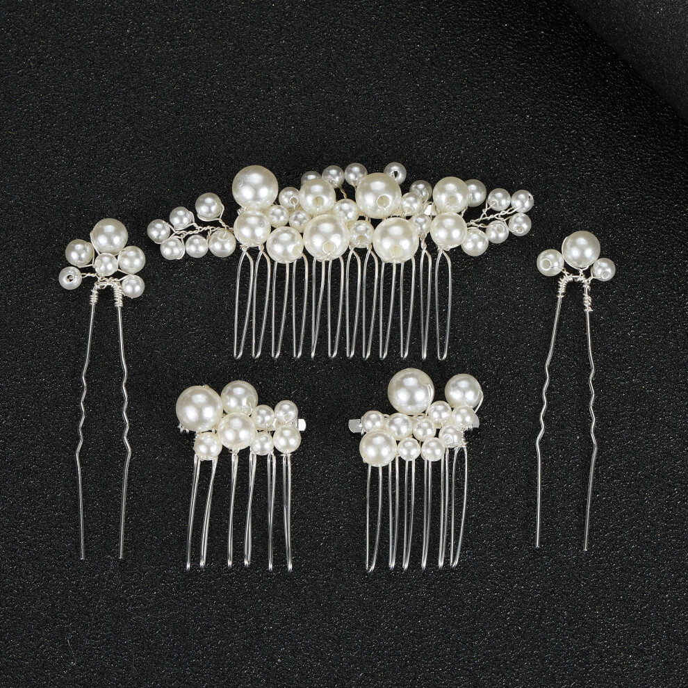 Unisex (Set5) Bridal Headpiece Set: 3 Combs & 2 Hairpins