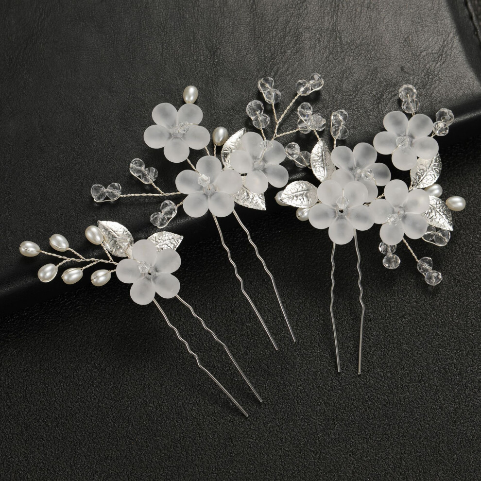 (Style 3) 5Pcs U-Shaped Flower Leaf Hairpins Bridal Wedding Hair Accessories Set