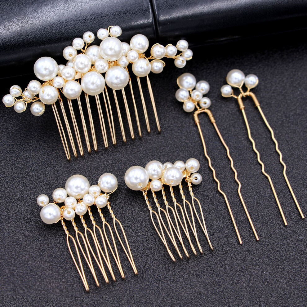 Unisex (Set3) Bridal Headpiece Set: 3 Combs & 2 Hairpins