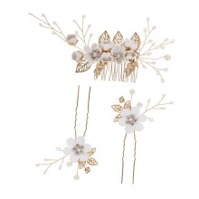 (Set 15) Sett med kam og pinne i skogsblått blomstermotiv til brudekjoletilbehør