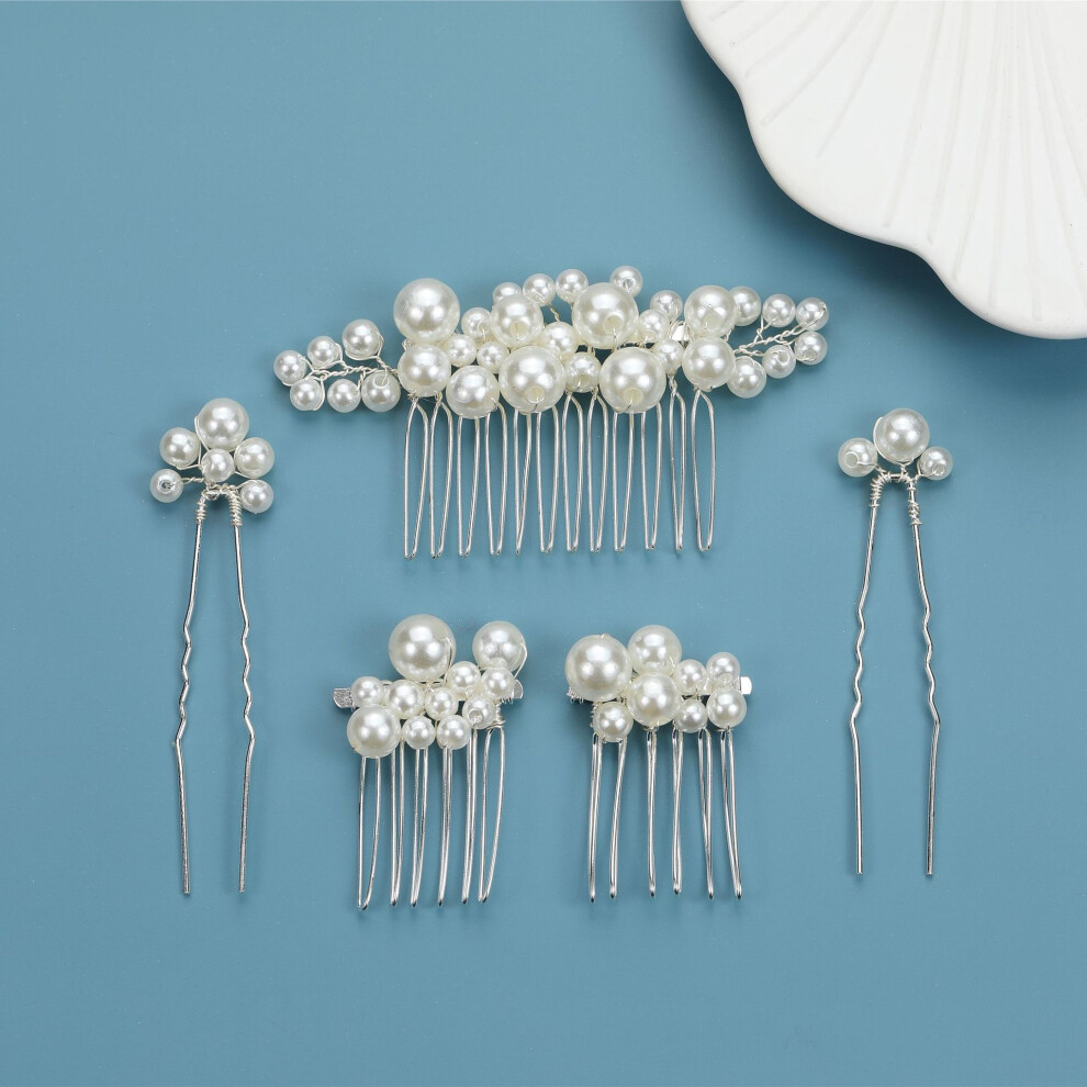 (Silver) Vintage Baroque Pearl Hair Fork Set Bride Hairpin Comb European Wedding Headpiece Accessories