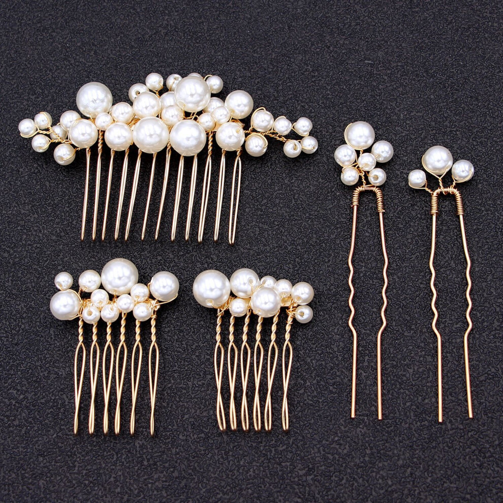 Unisex White (Set3) Vintage Baroque Pearl Hair Fork Set Bride Hairpin Comb European Wedding Headpiece Accessories