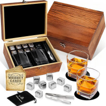 (A) Zestaw drewnianych kubków do whisky w drewnianym pudełku, barmańskie naczynia do wina lodowego, zestaw prezentowy z dwoma kubkami premium