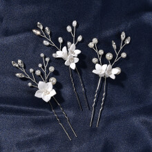 (Set5) Brudhårspännen med vita blommor, U-formade hårnålar, set med 3, hårprydnader för bröllop
