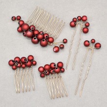 (Bright Red) Vintage barokk perle hårgaffel sett brudehårnål kam europeisk bryllup hodeplagg tilbehør