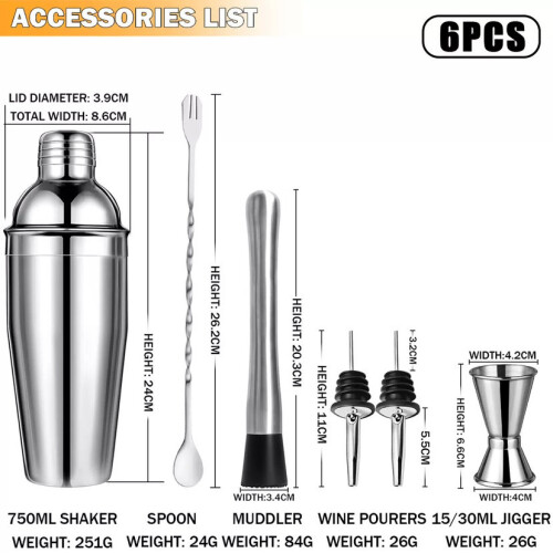 (G) 26-Piece Stainless Steel Cocktail Shaker Set - Complete Bartender Barware Kit