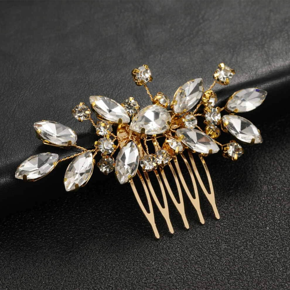 (Gold) Bridal Handmade Side Hair Comb Wedding Headwear Ornament Accessory
