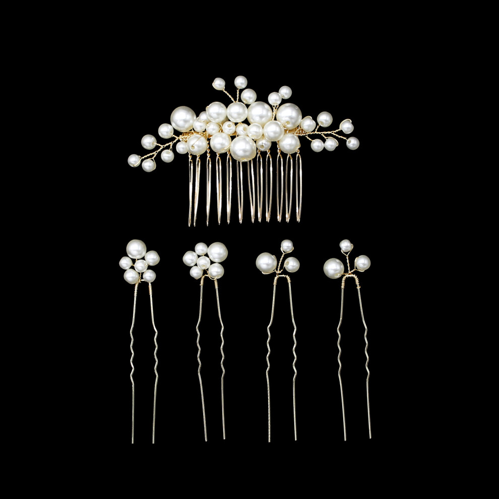 Unisex (Set2) Bridal Headpiece Set: 3 Combs & 2 Hairpins