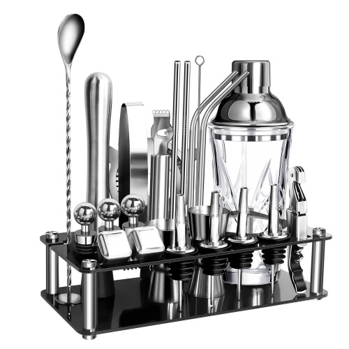 (E) Acrylic Bar Shaker Set 23Pcs Stainless Steel Ice Stone Cocktail Bartender Tools