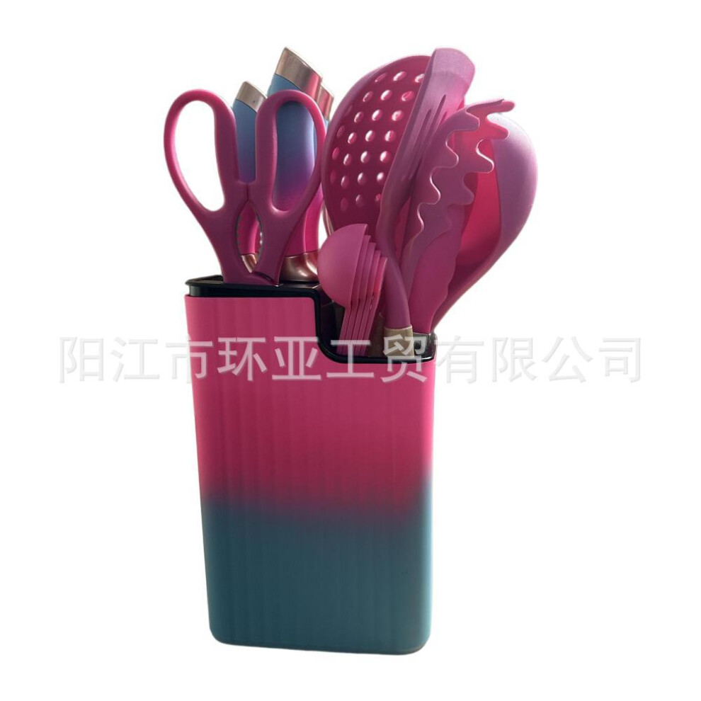 (Pink to Blue Gradient) Gradient 13-Piece Silicone Kitchen Utensil Set â Non-Stick Pan Spatula & Spoon Set with Full-Cover Silicone Knife Set-image-OPC-PVMKVSR-NEW