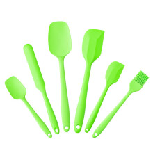 (Green) Ensemble de 6 ustensiles de cuisine en silicone pour la pâtisserie : spatule en T, racloir intégré, pinceau à huile pour barbecue.