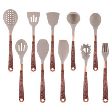 (Wood Grain) Köksredskapsset i träfiber i silikon – spatel, sked, slitsad vändare, soppsked för non-stick bakning och grillmatlagning